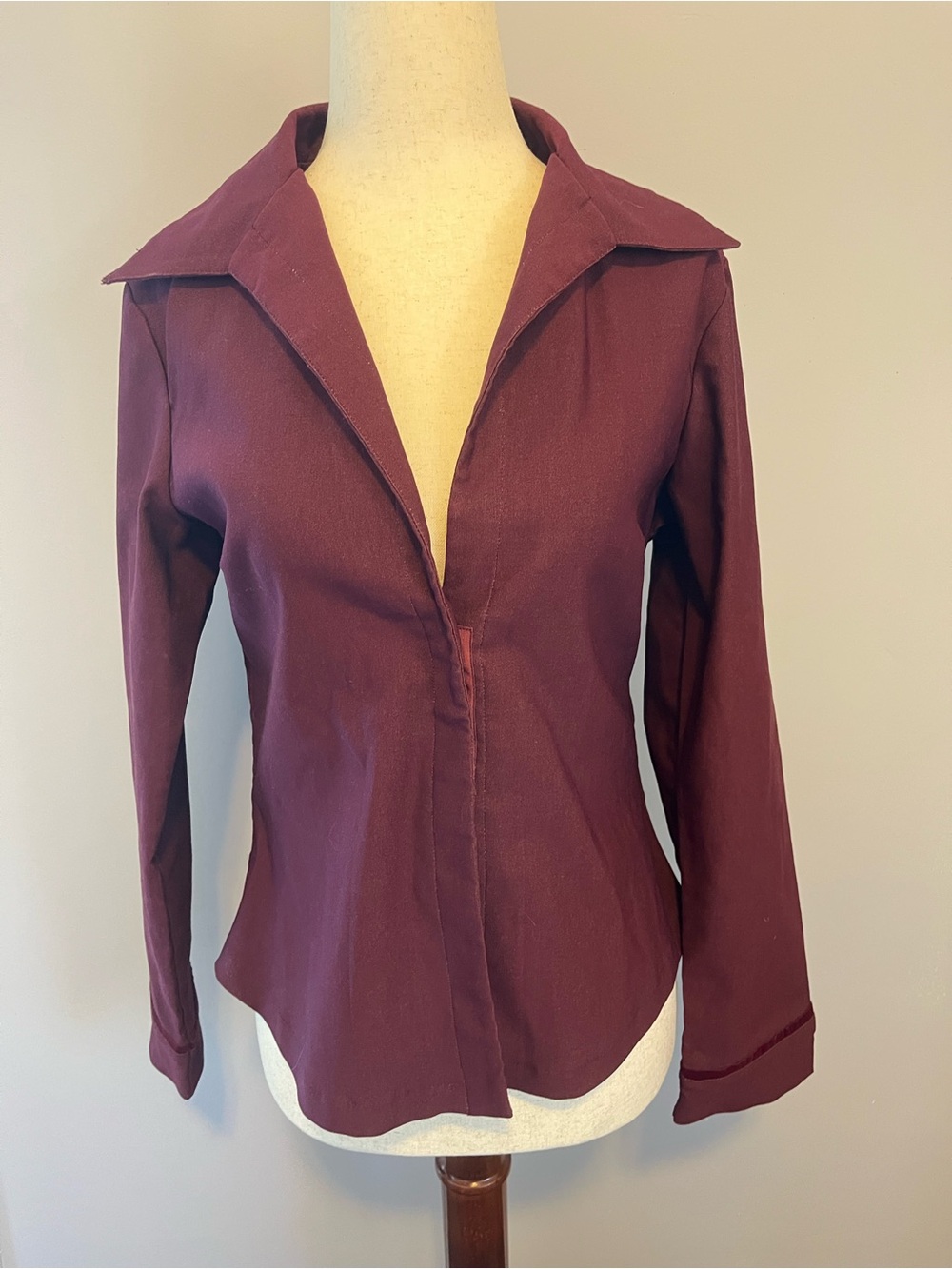 Women's Deep Plum Collared Button-Front Blouse